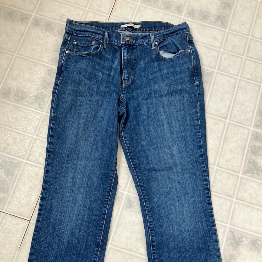 Levi's 505 straight cropped Raw‎ Edge Blue Denim crops